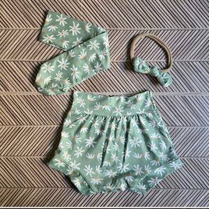 Boho Floral Baby Girl 3-Piece Set High Waisted Bummies Matching Bow Headband